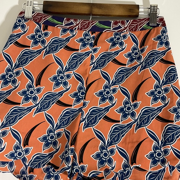 Topshop Floaty Short Orange w/Blue Floral Design Side Zipper Scalloped Hem Sz 4 - Picture 5 of 14